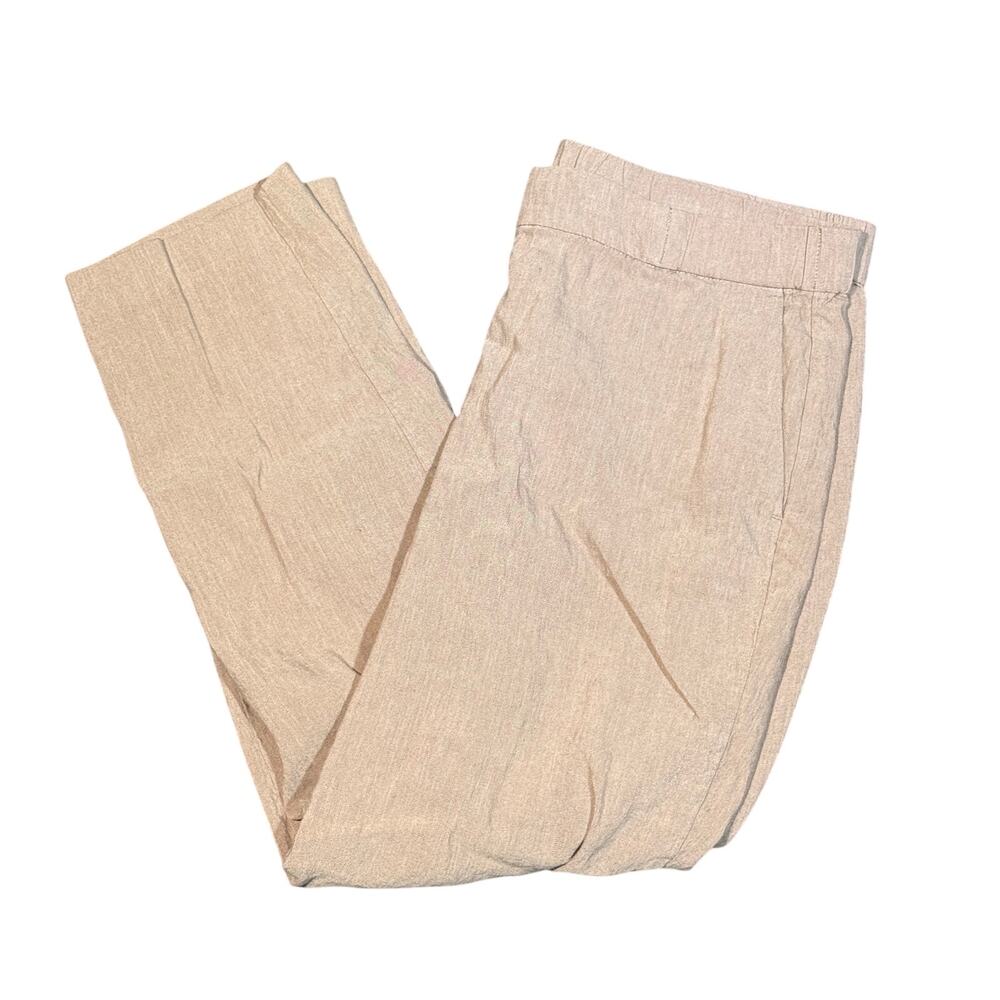 J Jill Linen Pants Large Women's Beige Pull On Straight Leg Lightweight Stretch